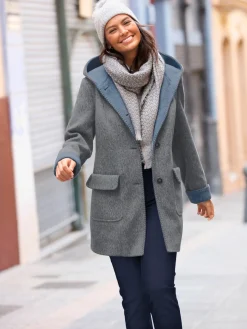 Collection L Vestes|Manteaux<Manteau imitation laine poches plaquées à rabat avec capuche