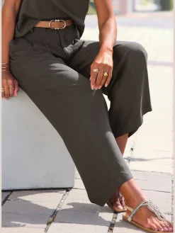 LASCANA Pantalons<Pantalon avec plis de ceinture pantalon tissé avec deux boutons aux bords-côtes