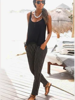 Buffalo Pantalons<Pantalon de plage pantalon en tissu avec rayures en noir et blanc
