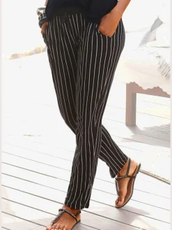 Buffalo Pantalons<Pantalon de plage pantalon en tissu avec rayures en noir et blanc