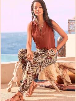 LASCANA Pantalons<Pantalon en jersey pantalon d'été léger avec imprimé ethnique