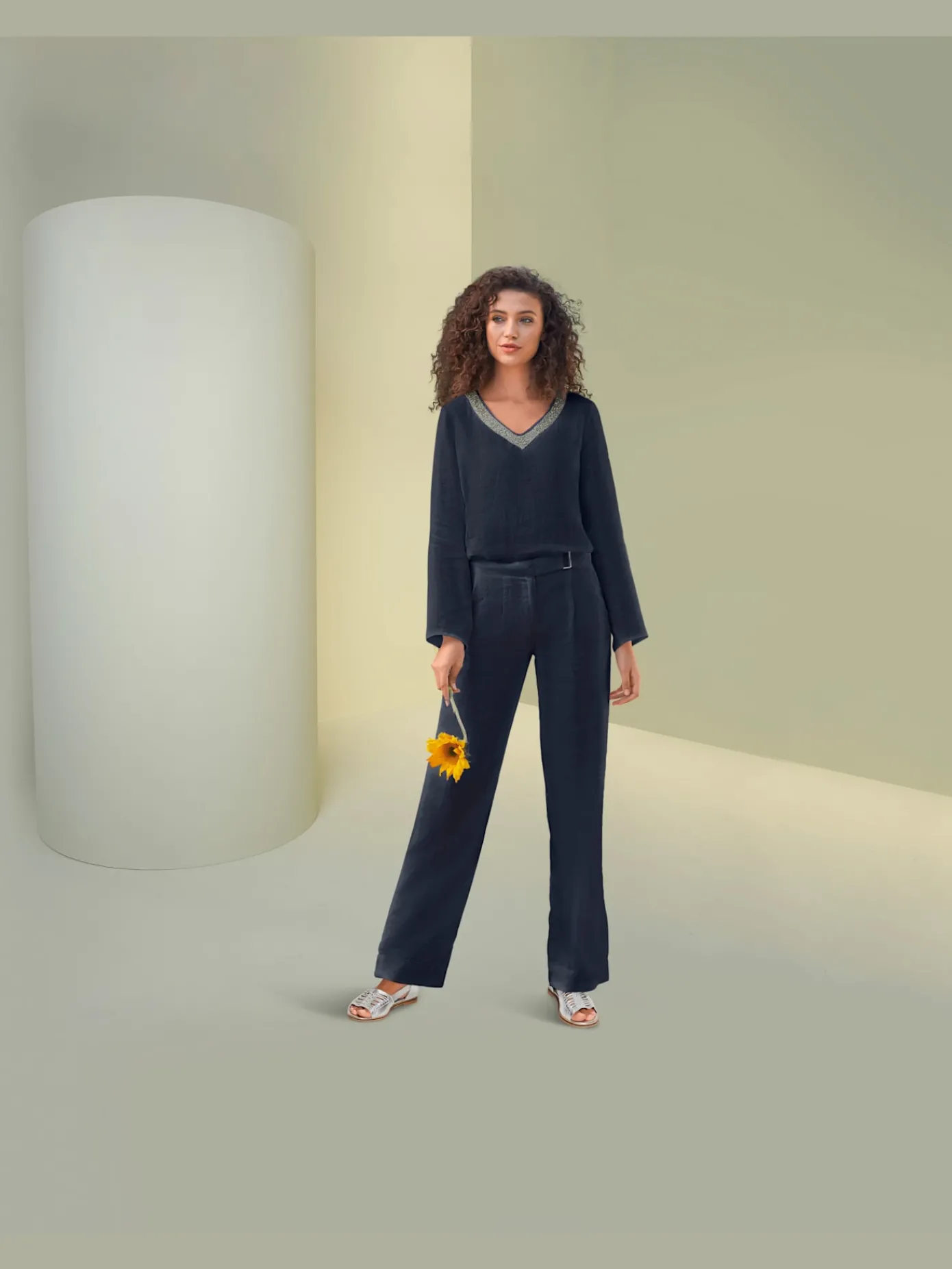 Rick Cardona Pantalons<Pantalon en lin jambes larges