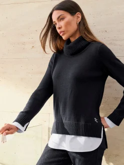 Rick Cardona Pulls<Pull à col roulé empiècement chemisier manches et ourlet