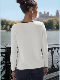 Vivance Pulls<Pull à encolure en v encolure en v avec bord contrasté