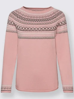 Pulls<Pull au motif norvégien en jacquard col rond avec bordure ondulée