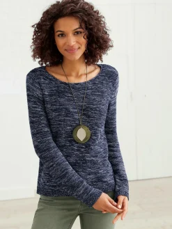 Collection L Pulls<Pull chiné encolure ronde finitions côtelées avec le dos plus long