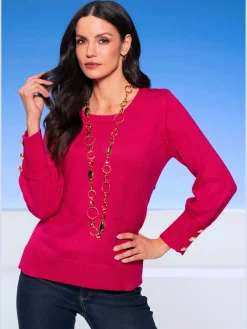 Ashley Brooke Pulls<Pull en tricot fin boutons décoratifs couleur or aux finitions côtelées