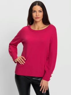 Ashley Brooke Pulls<Pull en tricot fin boutons décoratifs couleur or aux finitions côtelées