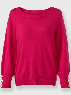 Ashley Brooke Pulls<Pull en tricot fin boutons décoratifs couleur or aux finitions côtelées