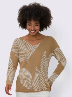 Linea Tesini Pulls<Pull en tricot fin joli imprimé feuilles