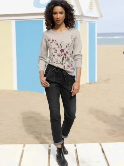 Linea Tesini Pulls<Pull en tricot fin superbe broderie florale