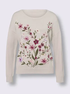 Linea Tesini Pulls<Pull en tricot fin superbe broderie florale