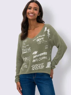 Mandarin Pulls<Pull en tricot imprimé feuille brillant