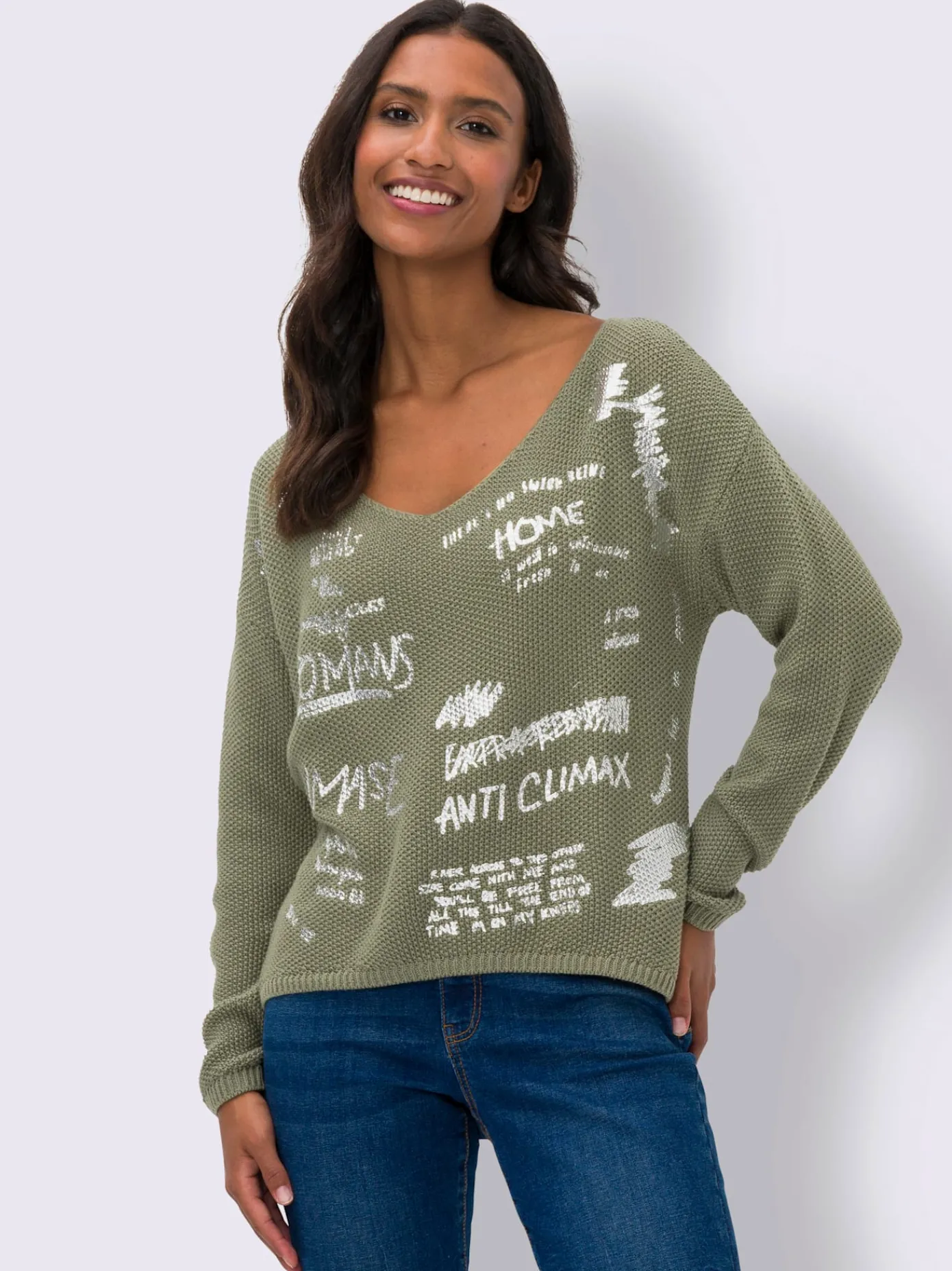 Mandarin Pulls<Pull en tricot imprimé feuille brillant