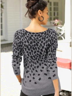 LASCANA Pulls<Pull en tricot pull à encolure ronde, imprimé animal