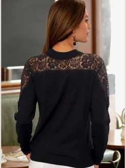 LASCANA Pulls<Pull en tricot pull élégant avec larges empiècements en dentelle