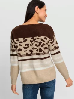 Rick Cardona Pulls<Pull encolure ronde joli motif léopard