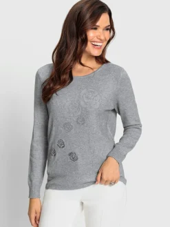 Fair Lady Pulls<Pull encolure ronde petites pierres brillantes fantaisie