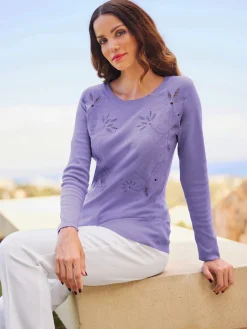 Ashley Brooke Pulls<Pull encolure ronde superbe broderie florale