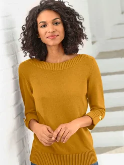 Collection L Pulls<Pull femme manches 3/4 revers boutonnés