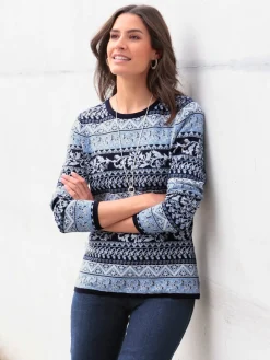 Pulls<Pull jacquard pure coton pima