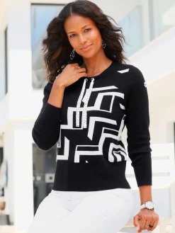 Pulls<Pull mélange raffiné de motifs jacquard