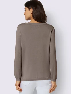 Pulls<Pull tricoté en coton pima col en v et manches longues avec finitions côtélées