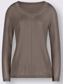 Pulls<Pull tricoté en coton pima col en v et manches longues avec finitions côtélées