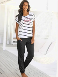 Buffalo Pyjamas<Pyjama t-shirt rayé décontracté à encolure ronde