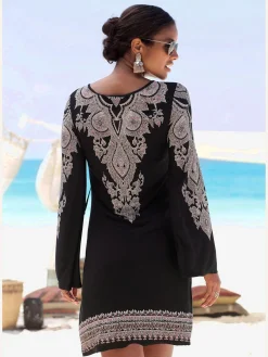 LASCANA Robes<Robe en jersey robe caftan avec laçage à l'encolure