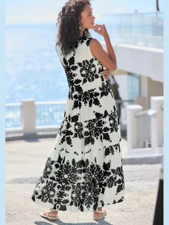 Vivance Robes<Robe longue col v à bordure