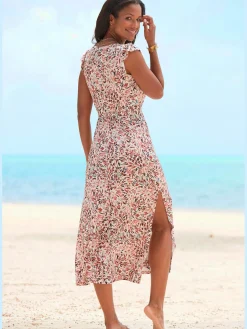 Vivance Robes<Robe longue col v chevauchant avec bouton-pression