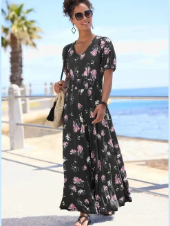 Vivance Robes<Robe longue encolure en v dégagée