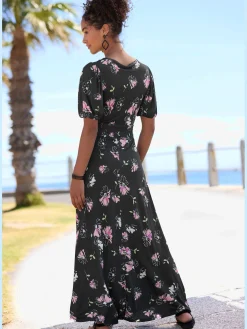 Vivance Robes<Robe longue encolure en v dégagée