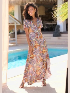 LASCANA Robes<Robe longue encolure en v chevauchante devant