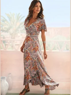LASCANA Robes<Robe longue encolure en v chevauchante devant