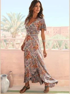 LASCANA Robes<Robe longue encolure en v chevauchante devant