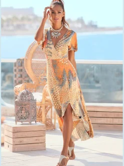 Buffalo Robes<Robe longue encolure en v profonde et manches chauve-souris courtes