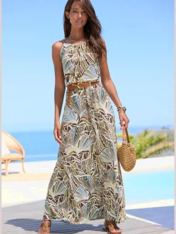 LASCANA Robes<Robe longue encolure ronde légèrement froncée