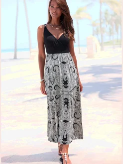 LASCANA Robes<Robe longue haut uni avec encolure en v