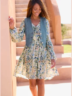 Buffalo Robes<Robe tunique encolure en v profonde avec ruban décoratif et houppes