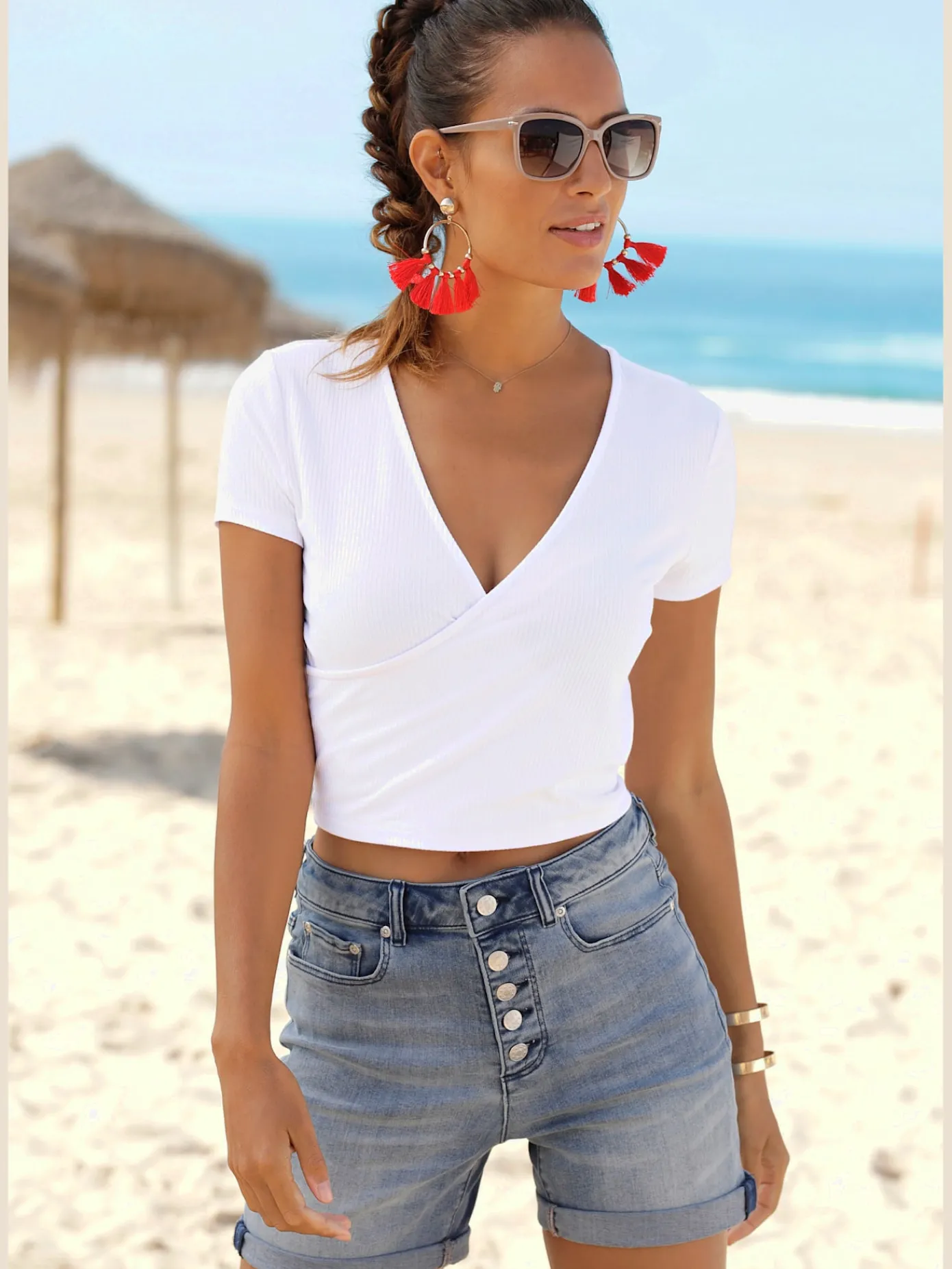 Buffalo Shorts Et Bermudas|Mode De Plage<Short en jean taille haute avec patte de boutonnage tendance devant
