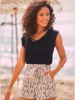 s.Oliver Shorts Et Bermudas|Mode De Plage<Short tissé short en tissu léger avec ceinture élastique