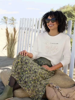 Linea Tesini Tenues De Détente|Pulls<Sweatshirt jolie broderie florale avec perles décoratives