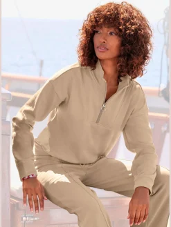 H.I.S Tenues De Détente|Pulls<Sweat-shirt pull camionneur avec glissière et col haut