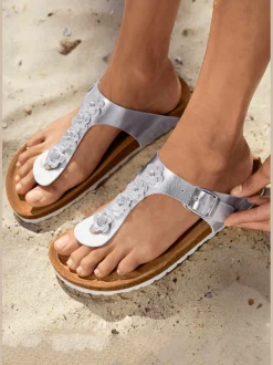LASCANA Sandales<Tongs fleurs tendance effet métallisé