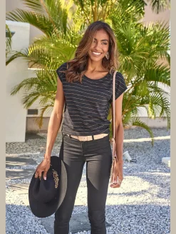 Vivance T-Shirts<T-shirt à col rond bandes en lurex couleur cuivre