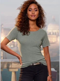 LASCANA T-Shirts<T-shirt à col rond bords pailletés raffinés à l'encolure, aux finitions des manches et à l'ourlet