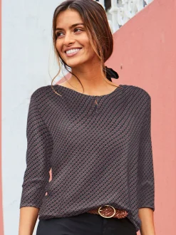 Vivance T-Shirts<T-shirt à col rond encolure ronde avec petite ouverture et bouton doré devant