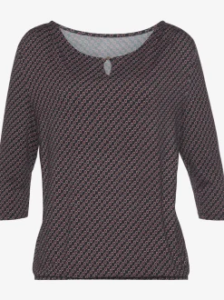 Vivance T-Shirts<T-shirt à col rond encolure ronde avec petite ouverture et bouton doré devant